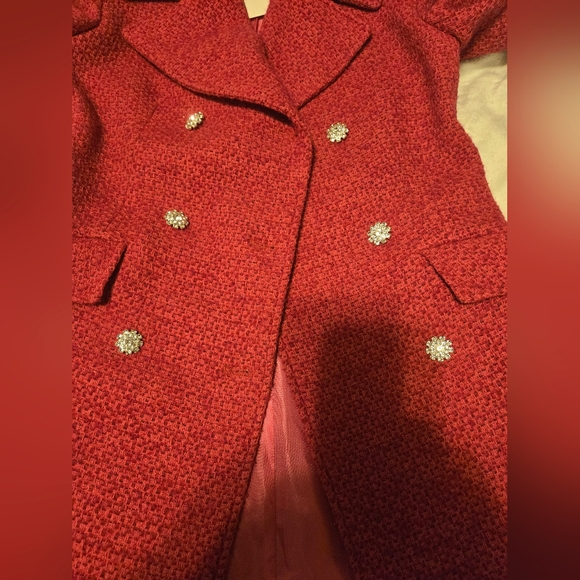 NWT Zara Textured Tweed Double-Breasted Coat Pink Rhinestone Buttons Size XS - Picture 10 of 13